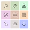 alarm , testtube , compass , beaker , industry , football , celender , books ,key , lips , heart break , eps icons set vector