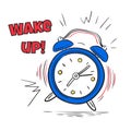 Alarm wake up. Clock ringing in morning. Hand drawing sketch comic poster, countdown vector concept