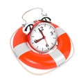 Alarmclock in Lifebuoy on White Background. Royalty Free Stock Photo