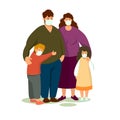 An alarmed family wearing a protective medical mask to protect the vuhan Cavid-19 virus .