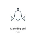 Alarming bell outline vector icon. Thin line black alarming bell icon, flat vector simple element illustration from editable music