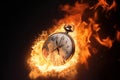 Alarming image of a burning clock on a white background