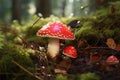 Alarming Red toadstool mushroom danger. Generate Ai