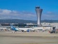 Alaska airline airplane was parked at the airport