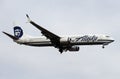 Alaska Airlines Airplane Landing At Sky Harbor Airport.