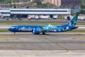 Alaska Airlines Boeing 737-9 MAX airplane at New York JFK Airport in the United States West Coast Wonders special livery