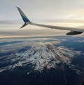 Alaska Airlines flight over Mount Rainier Washington Royalty Free Stock Photo