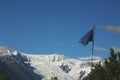 Alaska- Climate Change- Panorama of the Melting Kennicott Glacier With Alaska State Flag