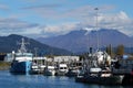 Alaska Fishing harbour with glacier and mountains