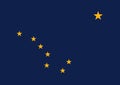 Alaska flag. The state flag of Alaska displays eight gold stars, forming the Big Dipper and Polaris, on a dark blue field
