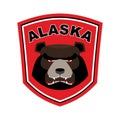 Alaska Grizzly mascot. Bear emblem sign. Wild animal logo for Al