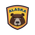 Alaska Grizzly mascot. Bear emblem sign. Wild animal logo for Al