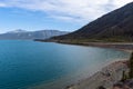 The Alaska Highway passes along the shoreline of Lake Kluane in Yukon, Canada