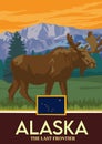 Alaska the last frontier travel poster with denali national park illustration Royalty Free Stock Photo