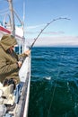 Alaska - Man Fishing Reeling in Halibut Royalty Free Stock Photo