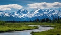 Alaska mountain range wilderness nature landscape snowy mountains wallpaper Royalty Free Stock Photo