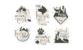 Alaska National Park Promo Signs Series With Wilderness Elements Silhouettess