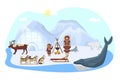 Alaska north ethnic concept, vector illustration. Arctic nature with polar bear, inuit people character in siberian