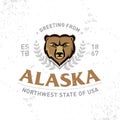 Alaska Old School textured t shirt graphics apparel fashion print. Retro typographic badge design. Vintage style.