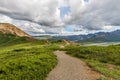 Alaska`s Denali National Park Hiking Trail Travels Along High Ridge Royalty Free Stock Photo