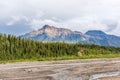 The Sun Shines down on the Forest and Mountains High Above a Gravel Flat Royalty Free Stock Photo