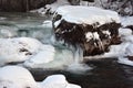 The icy headwaters of Alaska`s Little Susitna river