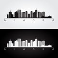 Alaska state skyline and landmarks silhouette