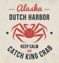 Alaska t-shirt design, print, typography, label with king crab.