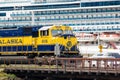 Alaska Train and Cruise Ship in Whittier Royalty Free Stock Photo