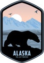 Alaska vector label with polar bear, seal and seagulls