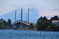 Alaska, view of the John O\'Connell Bridge in Sitka with Mount Edgecumbe in the background