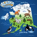 Alaska Wildlife map in cartoon style