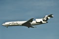 Alaskan Airlines Boeing B-727 on approach to Los Angeles in June 1993. Royalty Free Stock Photo