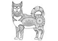 Alaskan malamute dog line art design for tattoo, t shirt design, coloring book for adult and so on - stock