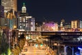 The Alaskan way at night in Seattle, Washington.