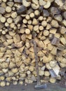 Alaskan woodshed with splitting maul