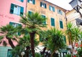 ALASSIO SAVONA, ITALY - SEPTEMBER 2017: Colorful facades of famous resort Alassio province of Savona on Italian Riviera, Italy