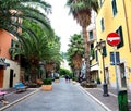 ALASSIO, SAVONA, ITALY-SEPTEMBER 2019: Promenade in city center, beautiful old street in tourist town of Alassio on Italian