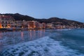 Alassio from the sea by night, Liguria, Italy