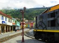 Tourist train to Devil`s Nose in Alausi at station, Ecuador Royalty Free Stock Photo
