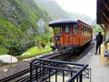 Touristic retro steam train at Devil`s Nose station, Ecuador