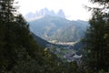 Alba di Canazei with Sassolungo Mountain on background, Trentino, Italy