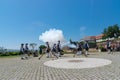 ALBA IULIA, ROMANIA - 11 AUGUST 2018: Cannon fire at the changing of the Guard ceremony in the Citadel Alba-Carolina in Alba Iulia Royalty Free Stock Photo