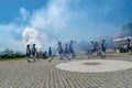 ALBA IULIA, ROMANIA - 11 AUGUST 2018: Cannon fire at the changing of the Guard ceremony in the Citadel Alba-Carolina in Alba Iulia Royalty Free Stock Photo