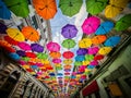 The Alba Iulia street decorated with umbrellas in Timisoara, Romania Royalty Free Stock Photo