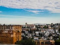 Albaicin muslim quarter and Alhambra palace view, Andalusia, Spain. Beautiful summer sky