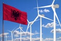 Albania alternative energy, wind energy industrial concept with windmills and flag industrial illustration - renewable alternative