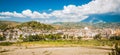 2016 Albania Berat - City of thousand windows, beautifull view of town on the hill between a lot of trees and blue sky Royalty Free Stock Photo