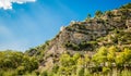 2016 Albania Berat - City of thousand windows, beautifull view of town on the hill between a lot of trees and blue sky Royalty Free Stock Photo