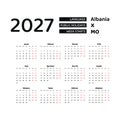 Albania calendar 2027. Week starts from Monday.